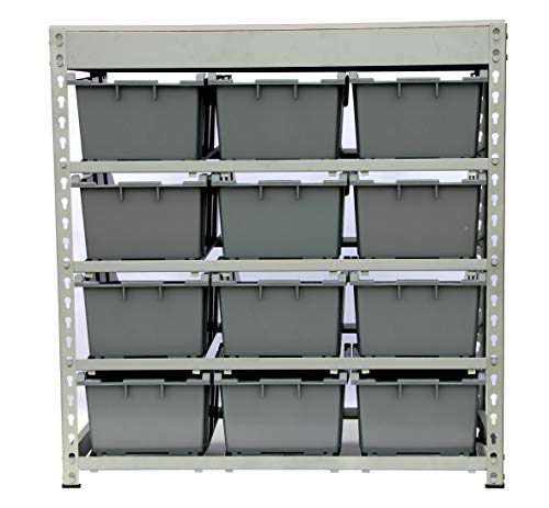 King's Rack Bin Rack Boltless Steel Storage System Organizer w/ 12 Plastic Bins in 4 tiers - size: 4 Tiers - 12 Bins