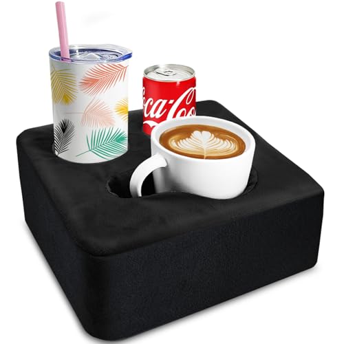 Couch Cup Holder Pillow Tray & Caddy - for Sofa, Bed, Car, Man Cave | Keep Drinks at Hand & Spill-Proof Accessories for New Parents, Camping, Park, Boat, Beach -Black - color: Black, size: 9.4" x 9.4" x 3.9"