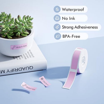 NIIMBOT Label Maker Tape for D11/D110/D101 Label Maker, 12 x 40 mm (0.47'' x 1.57'') for Home Office Labeling Tape Replacement, Pink - color: 12mmx40mm-pink