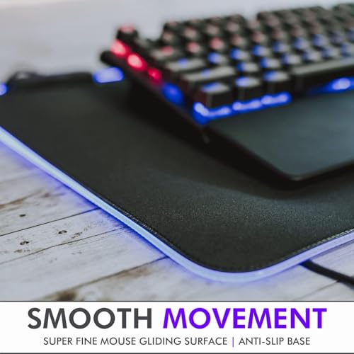 Tilted Nation RGB Mouse Pad for Gaming - Large LED Mousepad - LED Desk mat with 8 Adjustable Light Modes - Non Slip Rubber Base, Easy to Clean Water Proof Surface Mat for Keyboard and Mouse - color: Black