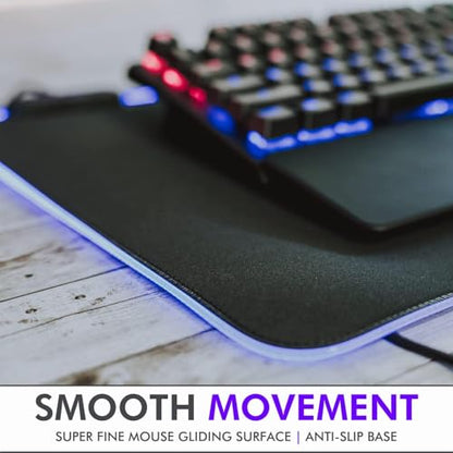 Tilted Nation RGB Mouse Pad for Gaming - Large LED Mousepad - LED Desk mat with 8 Adjustable Light Modes - Non Slip Rubber Base, Easy to Clean Water Proof Surface Mat for Keyboard and Mouse - color: Black