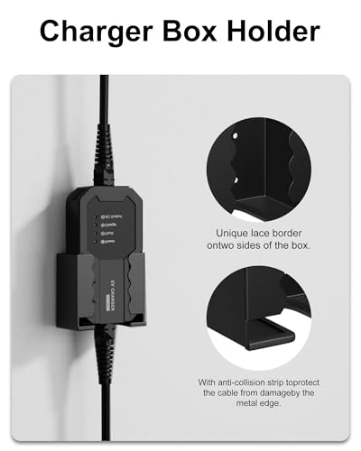 EV Charger Holder Wall Mount Kit, Ev Charging Cable Holder, EV Cable Box Organizer&J-Hook Electric Car Plug Nozzle Holster for SAE J1772 Connector(Indoor/Outdoor Use)