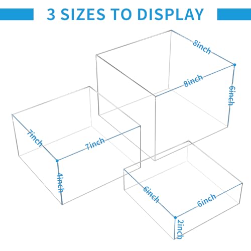 3Pcs Clear Acrylic Risers Display Stand, Acrylic Cube Box Stackable Nesting | Buffet Risers with Hollow Bottom Display Showcase for Figures Jewelry Perfume Handbag Food Dessert Party Show - color: Clear-3pcs