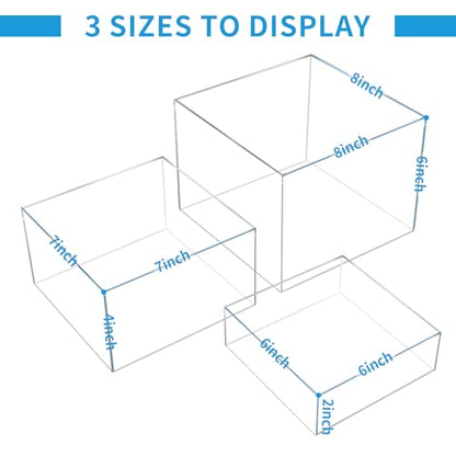 3Pcs Clear Acrylic Risers Display Stand, Acrylic Cube Box Stackable Nesting | Buffet Risers with Hollow Bottom Display Showcase for Figures Jewelry Perfume Handbag Food Dessert Party Show - color: Clear-3pcs