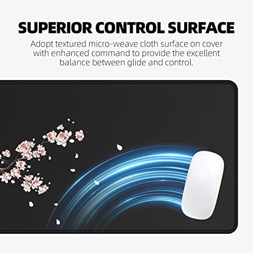 ETZ Japanese Plum Blossoms Black Mouse Pad (31.5 × 11.8 × 0.12 inch) Extended Large Mouse Mat Desk Pad, Stitched Edges Mousepad,Non-Slip Rubber Base,Gaming Mouse Pad XL. - color: Plum Blossom Mouse Pad-1