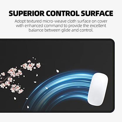 ETZ Japanese Cherry Blossom Mouse Pad (31.5 × 11.8 × 0.12 inch) Extended Large Mouse Mat Desk Pad, Stitched Edges Mousepad,Non-Slip Rubber Base,Gaming Mouse Pad - color: Plum Mouse Pad - 1