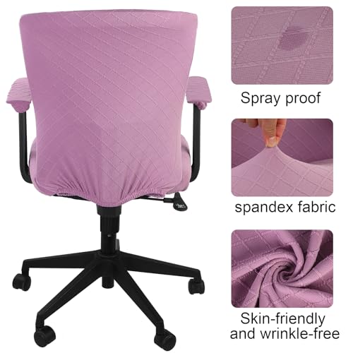 Tallew 4 Pcs Office Chair Covers Set Computer Universal Protective Stretchable Chair Seat Covers Desk Armrest Slipcovers Pads Office Cushion Backrest for Rotating(Light Purple) - color: Light Purple