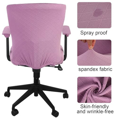 Tallew 4 Pcs Office Chair Covers Set Computer Universal Protective Stretchable Chair Seat Covers Desk Armrest Slipcovers Pads Office Cushion Backrest for Rotating(Light Purple) - color: Light Purple