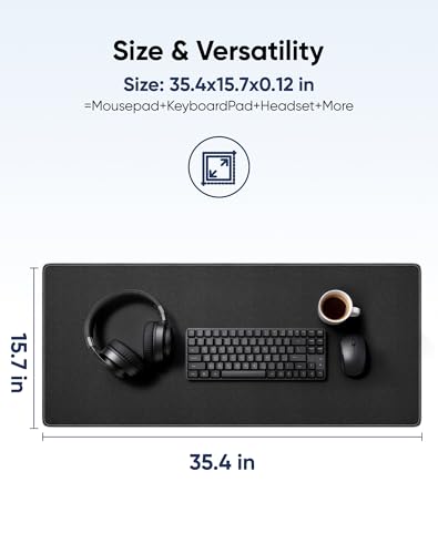Reniteco Large Gaming Mouse Pad with Durable Stitched Edges, Non-Slip Rubber Base, Black Mousepad Mouse Mat Desk Pad for Home Office Gaming, 35.4''x15.7''x0.12'', Black - color: Black, size: 35.4''x15.7''x0.12"