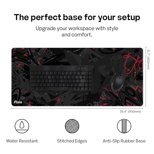 Pixio Mouse Pads - 36 x 16 inch XXL Urban Doodle Black Multifunctional Large Desk Mats for Gaming, Office, Desktop Anti-Slip Waterproof Washable Computer Mouse Mat - color: Black Urban Doodle