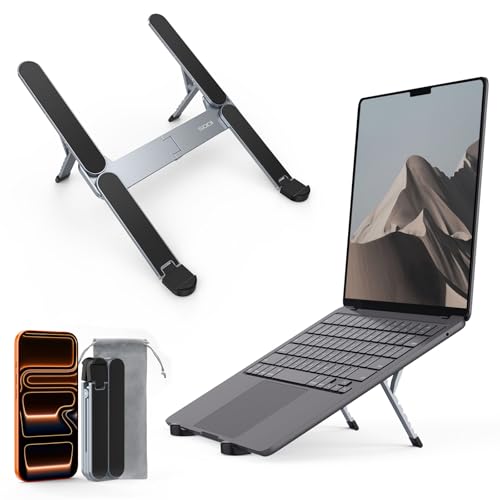 SODI [Ultra Compact] Foldable & Portable Laptop Stand for Desk, Lightweight Tablet Stand for Business Travel, Library, Cafe, 6 Level Height Ergonomic Aluminum Computer Holder for 10-16" Laptops - color: Gray, size: Bi-Fold