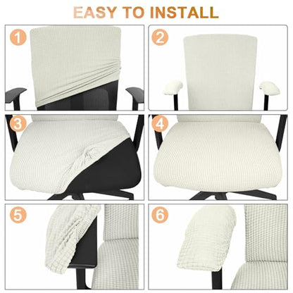Tallew 4 Pcs Office Chair Covers Set Computer Universal Protective Stretchable Chair Seat Covers Desk Armrest Slipcovers Pads Office Cushion Backrest for Rotating (XL,Cream White) - color: Cream White