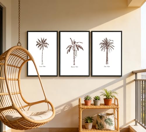Set of 3 Palm Tree Wall Art, Vintage Botanical Cocos Banana Date Palm Canvas Poster Prints, Minimalist Tropical Wall Decor for Bedroom Living Room Bathroom Unframed - color: Palm Tree, size: 16"L x 12"W