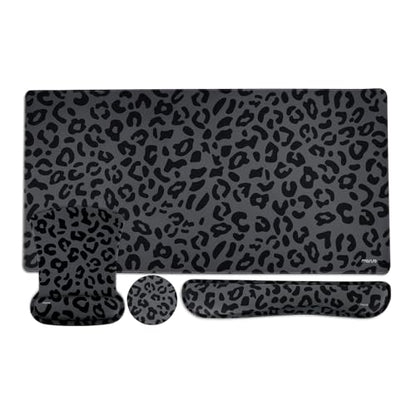 MOSISO Wrist Rest Support for Mouse Pad&Keyboard Set, Ergonomic Large Leopard Grain Desk Mat&Coaster Set, Non-Slip Mousepad&Pain Relief&Easy Typing Cushion with Memory Foam for Home Office, Black