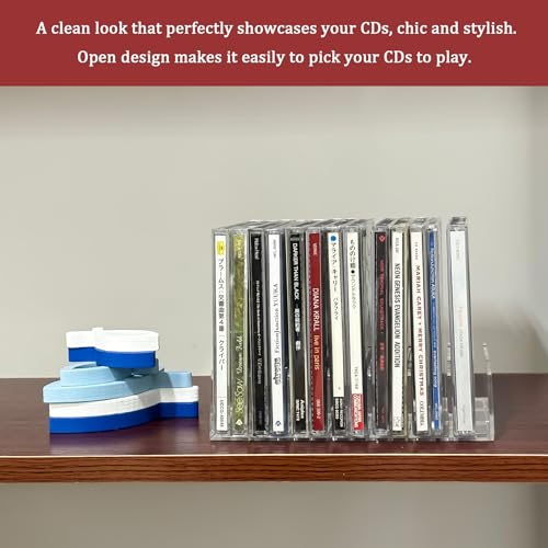 Philbinden 2 Pcs Clear Acrylic CD Holder, DVD/CD Display Rack & CD Storage Box & Vinyl Record Storage Stand Holds up to 14 Standard CD Cases for Media Shelf Storage and Organization