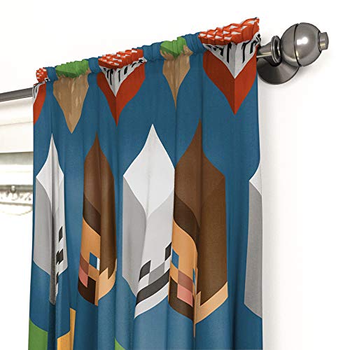 Jay franco Minecraft Isometric Blue 63 in Drapes 4 Piece Set - Beautiful Room Decor&Easy Set Up, Bedding Features Creeper - Window Curtains Include 2 Panels&2 Tiebacks (Official Minecraft Product)