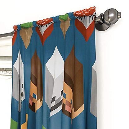 Jay franco Minecraft Isometric Blue 63 in Drapes 4 Piece Set - Beautiful Room Decor&Easy Set Up, Bedding Features Creeper - Window Curtains Include 2 Panels&2 Tiebacks (Official Minecraft Product)