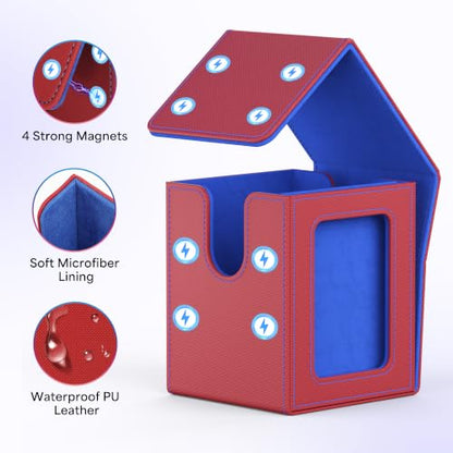 UAONO Card Deck Box for MTG Commander, Independent Commander Display, Fits 100 Double-Sleeved Cards, Magnetic Deck Case for Magic the Gathering TCG, 2 Dividers & 1 Top Loader (Red/Blue) - color: A-Red&Blue