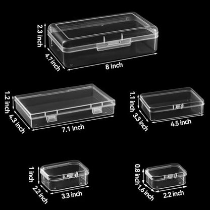 42 Pieces Mixed Sizes Rectangular Empty Mini Clear Plastic Organizer Box | Hinged Lids, For Small Items, Craft Projects - size: 5 Sizes Rectangle