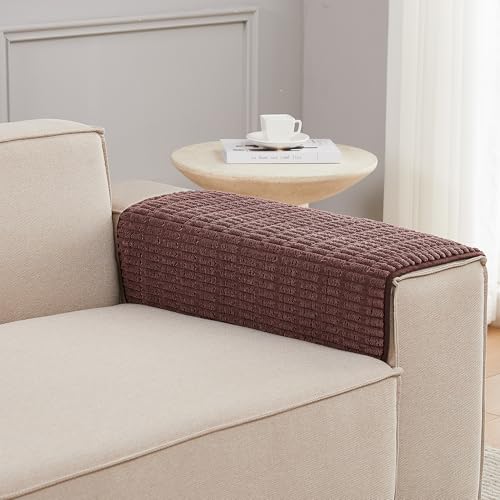 Sofa Armrest Cover Couch Arm Cover Armchair Covers, 2pcs Anti-Slip Couch Arm Protectors Sofa Arm Covers (Reddish Coffee, 18x22x2pcs) - color: Reddish Coffee, size: 18x22 inch (2 pcs)