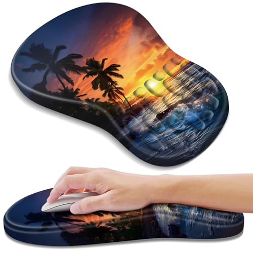 YIWEI Ergonomic Mouse Pad with Wrist Rest - Comfortable Office Mousepad with Memory Foam Wrist Support for Carpal Tunnel Relief, Mouse Pads with Non-Slip Base for Gaming and Home (Sunset Beach) - color: Sunset Beach