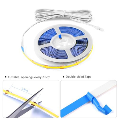 12V COB LED Strip Lights Kit,3.3Ft 6-in-1 Self-Adhesive LED Under Cabinet Lighting with 36W Adapter Dimmable Touch Switch for Acoustic Panel, Display Cabinets, Wardrobes,Cabinets, Showcase Lighting - color: White, size: 3.3Ft