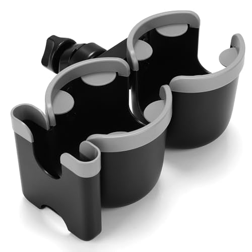 Accmor Stroller Cup Holder with Phone Holder, Bike Cup Holder, Universal Cup Holder for Uppababy Nuna Doona Strollers, 2-in-1 Cup Holder for Walker, Wheelchair, Scooter - color: Double Holder-Grey