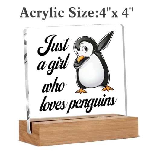 Penguin Gifts for Girls Penguin Lover, Birthday Gifts for Animal Lovers Friends Daughter Sister, Just a Girl Who Loves Penguins Acrylic Plaque Desk Signs Decor 4 × 4 Inches - color: Girl