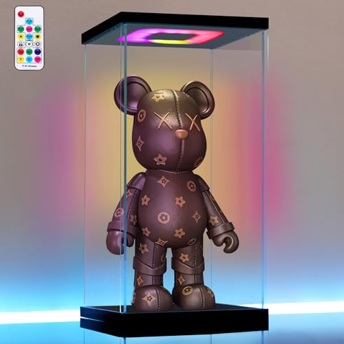 Clear Acrylic Display Case with Light for 400% bearbrick, Multiple Color Lights Dustproof Protection Display Box for Collectibles Action Figures（6×6×12inch） - size: 6*6*12 in