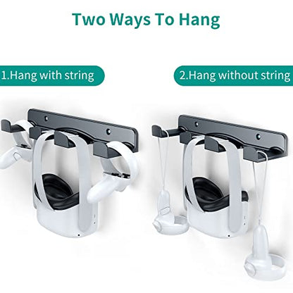 HomeMount VR Wall Mount Storage Stand Hook-for Meta/Oculus Quest 2/Quest/ Rift/ Rift S/ Valve Index/ HTC Vive/ HP Reverb G2/ Playstation VR Headsets, Gaming Controller Hanger Space Saving（Black） - color: Black