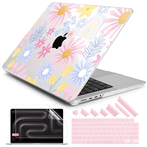 DONGKE Case for MacBook Pro 14 Inch (2026-2021 Release, M5 M4 M3 M2 M1 Pro/Max Chip), Plastic Slim Hard Shell Protective Cover with Keyboard Cover & Screen Protector, Florals - color: Florals D010