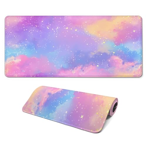 Gaming Mouse Pad, Large 31.5 x 11.8 inches Mousepad, Long Keyboard Pad, Cute Mouse Mat for Computer with Stitched Edges and Non-Slip Base (Pink Purple Galaxy) - color: Pink Purple Galaxy
