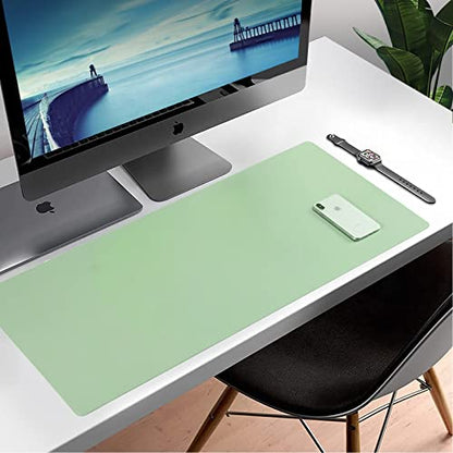 Wolaile PU Leather Desk Pad,36x17 in Large Computer Desk Mat,Waterproof Non-Slip Desk Blotter Protector,Light Green Big Keyboard Mouse Pad - color: Light Green