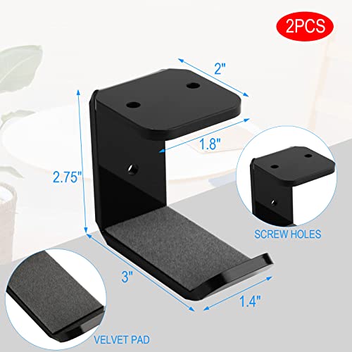 Cosmos 2 Pcs Headphone Hanger Mount Under-Desk Headset Hanger Hook Earphone Holder Wall Mount Hooks with Adhesive Tape & Screw Set Compatible with PC Gaming DJ Headset, Acrylic (Solid Black) - color: Solid Black