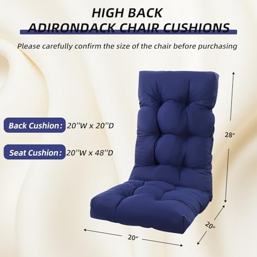 High Back Rocking Chair Cushion Set of 2, Waterproof and Anti Slip Tufted Rocking Chair Pad with Ties, Rocker Seat Cushions for Indoor, Porch, Outdoor Patio, Dark Blue - color: Dark Blue, size: Set of 2