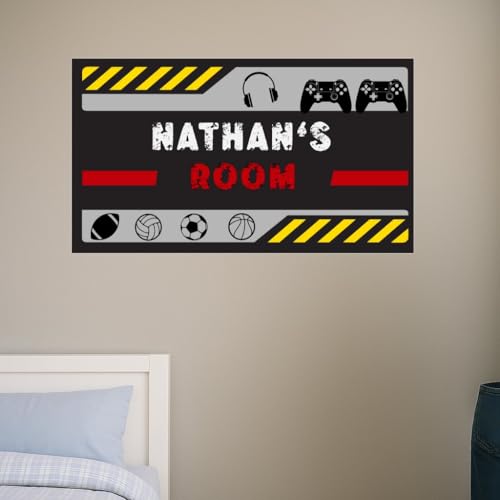 Custom Boys Room Wall Decal – Door Sticker for Teens – Personalized Name Wall Art Sign for Teen Bedrooms, Gaming Spaces, or Lounges – Vinyl Sticker for Boys Age 12-16 – MotivoDecorSpaces (Name Banner)