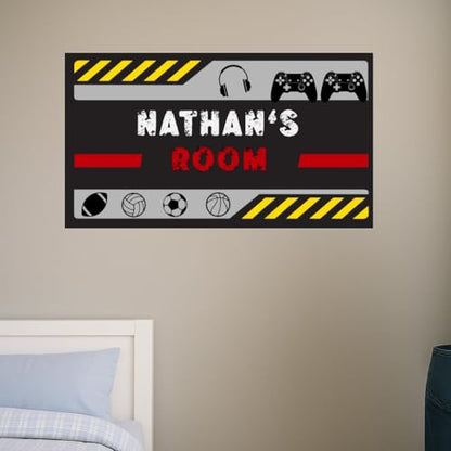 Custom Boys Room Wall Decal – Door Sticker for Teens – Personalized Name Wall Art Sign for Teen Bedrooms, Gaming Spaces, or Lounges – Vinyl Sticker for Boys Age 12-16 – MotivoDecorSpaces (Name Banner)