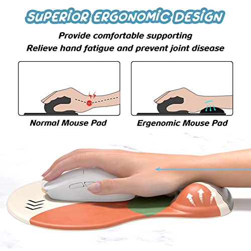 Hsurbtra Ergonomic Mouse Pad with Wrist Rest Support, Gel Mouse Pads with Non-Slip PU Base, Pain Relief Memory Foam Computer Mat, Cute Office Supplies Desk Decro Accessories, Green - color: Abstract Art, size: Normal