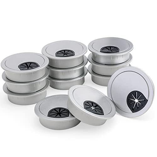 12 Pack 2 Inch Desk Grommet Kit Wire Cable Hole Cover Organizer Plastic Cover for Office Cord Management (Silver) - color: Silver
