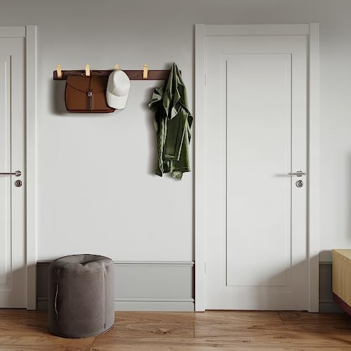 Wall Mounted Coat Rack, Entryway Hanging Coat Rack, Metal Wood Coat Rail with 5 Rustic Hooks Rail for Coat, Scarf, Bag, Towel, Key, Cap, Hat, Walnut Gold Matt - size: 5 Hooks - Curve Shape