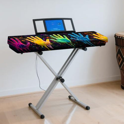 Nuxovilar Stretchy 88 Keys Keyboard Piano Dust Cover, Dust - Proof Elastic Milk Silk with Colorful Handprint Motifs for Digital Keyboards - color: LU02542