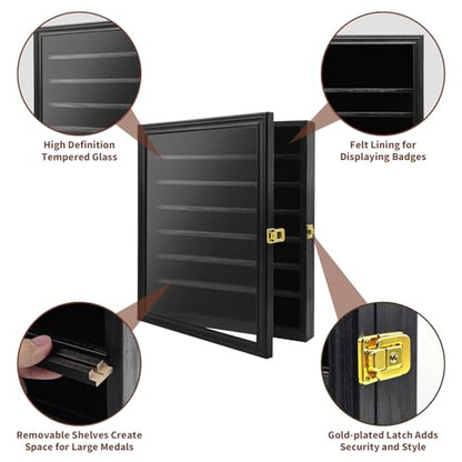 Challenge Coin Display Case, 7 Rows Lockable Military Coin Display Cabinet with UV Acrylic Door, Removable Shelves & Felt Background, Large Shadow Box - size: XL-7 Rows