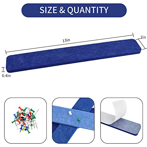 Vuzvuv 8 pcs Bulletin Board Bar Strips with 50 Pushpins & 10 Wooden Clip pins，Self Adhesive Cork Board for Wall，Felt Pin Board for School，Office Decor(Blue) - color: Blue