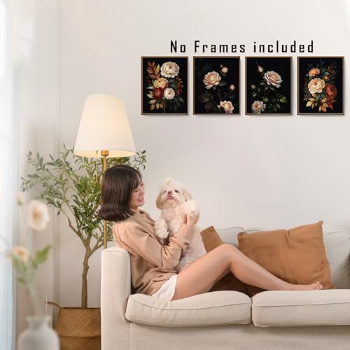 FITIE Moody Vintage Rose Floral Wall Art Posters Set of 4, Floral Room Decor, Dark Cottagecore Rustic Botanical Rose Flower Canvas Prints Artwork Wall Decor for Home Bedroom, 8x10 Unframed - color: Home Wall Art 13