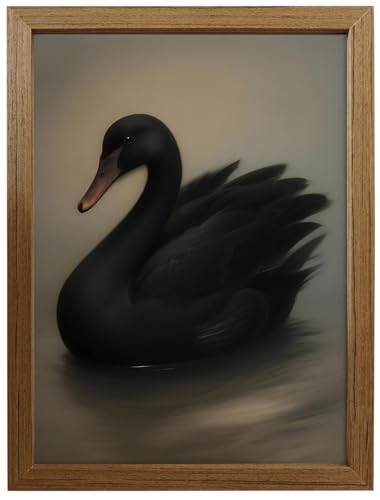 Black Swan Wall Art Framed, Elegant Swan Animal Wooden Frame Canvas Print, Ready to Hang Wall Decor for Living Room Bedroom Office, 12x16 Inch - color: heitiane, size: 16"L x 12"W