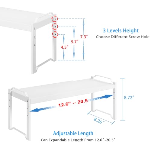 Set of 2 Expandable Kitchen Cabinet Shelves Organizers, Stackable Adjustable Small Storage Shelf Rack Stand For Pantry Cabinet Cupboard Kitchen Counter Organization, 22 lbs Capacity, Length:20.5" - color: White, size: 2 Pack: 12.6"-20.5"L