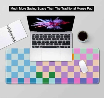 Colorful Checkered Desk Mats, Retro Purple Pink Blue Green Large Desk Pad, Aesthetic Desktop Mat, Writing Mat, Non-Slip Rubber Gaming Mouse Pad for Laptop Computer Office, 31.5 X 11.8 in - color: Colorful Checkered