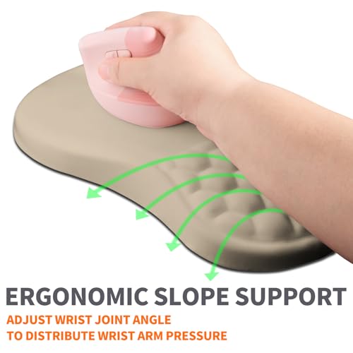 Ergonomic Joint Wrist Support Mouse Pad with Memory Foam Cushion Massage Bump, Carpal Tunnel Pain Relief Mousepad Slope Design for Wrist Rest, 11.8x7.9 in, Apricot - color: Apricot
