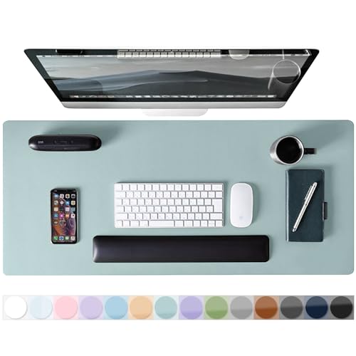 Mouse Pad Desk Protector Mat, Large PU Leather Office Desk Mat, Non-Slip Desk Pad for Keyboard and Mouse, Waterproof Desk Blotter Pad for Writing, Smooth Laptop Desk Pads, Light Teal (13.7''X23.6'') - color: Lightteal, size: 13.7''X23.6''