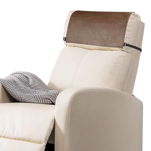 Recliner Headrest Protector-Faux Leather Headrest Covers for Recliners,Recliner Headrest Cover with Elastic Straps,Chair Headrest Cover for Recliners Protector 17 x 27 in(Brown) - color: Brown